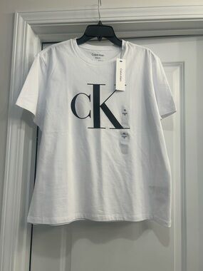 Calvin Klein White Tee with Large Black CK Logo